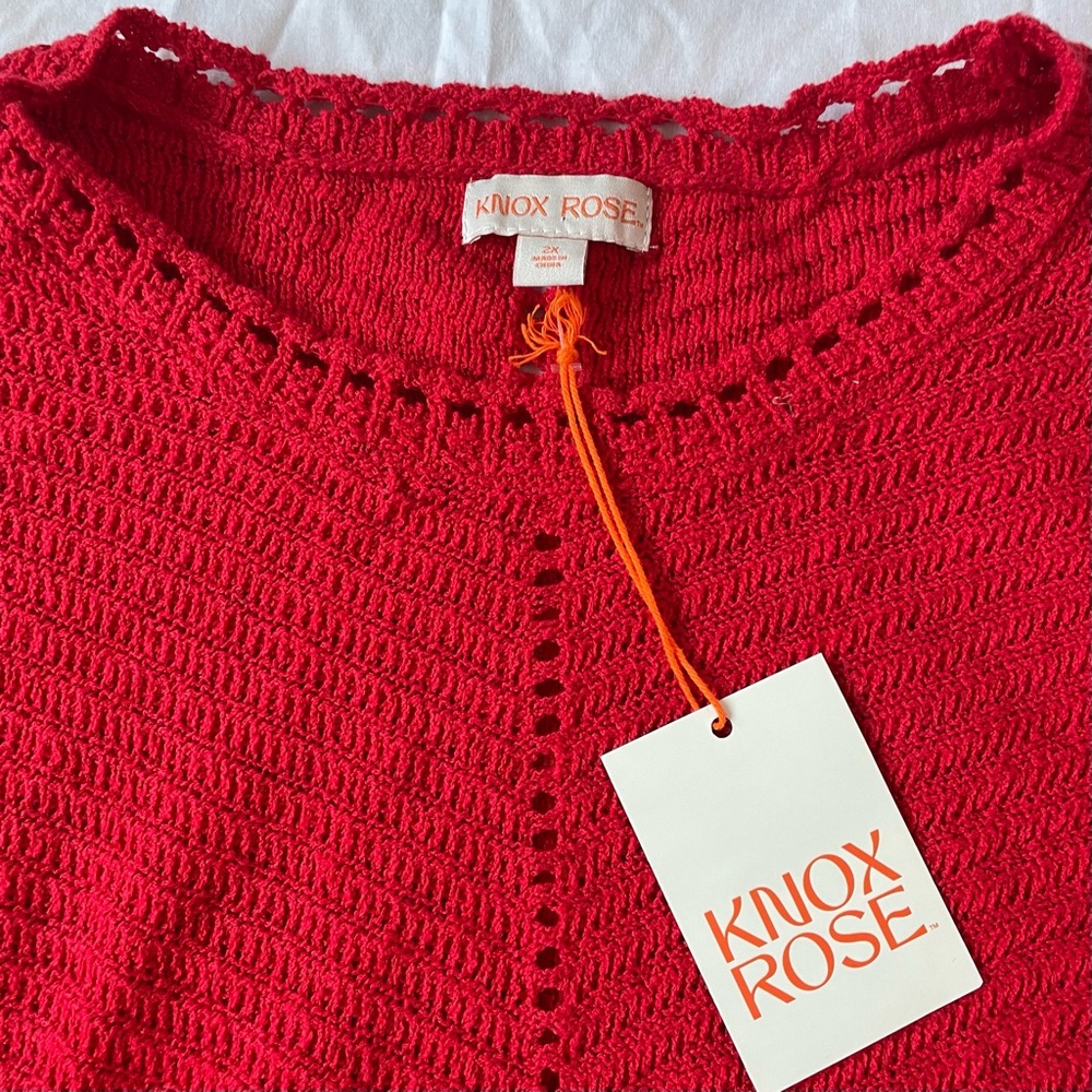Knox Rose Women's Lively Red Short Puff Sleeve Sweater Christmas 2X NEW - Picture 3 of 6